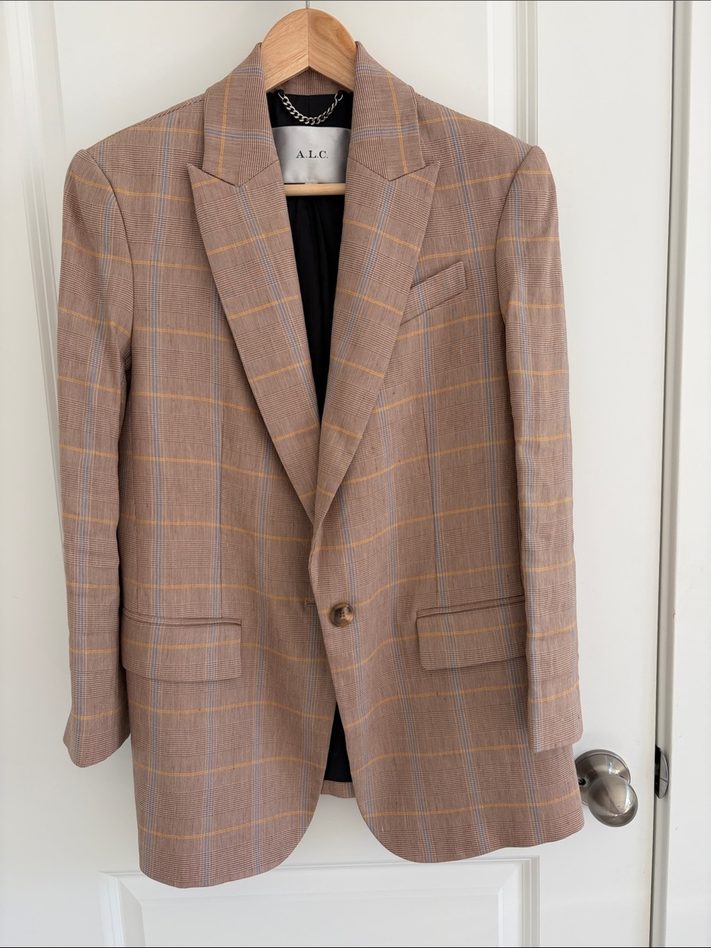 A.L.C. Beige Plaid Blazer with Yellow Windowpane